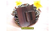 Paua Color Beads Buckle Stretch Bracelet Wood